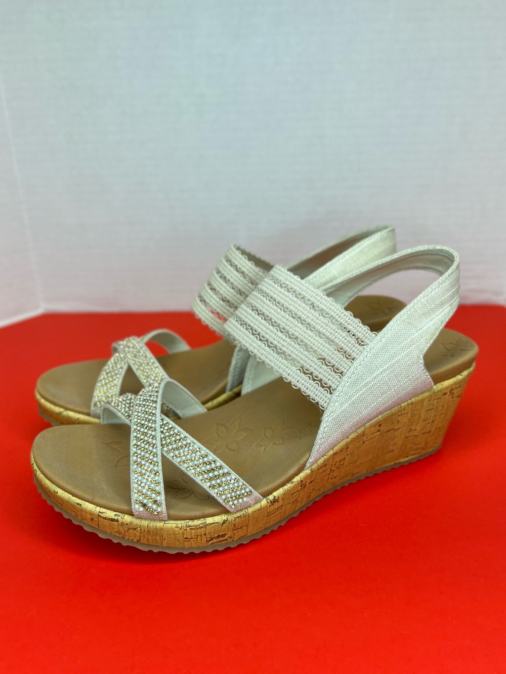 New- Skechers Womens Beverlee - Fancy Sips Cali Luxe Foam Wedge Sandals Sz 10
